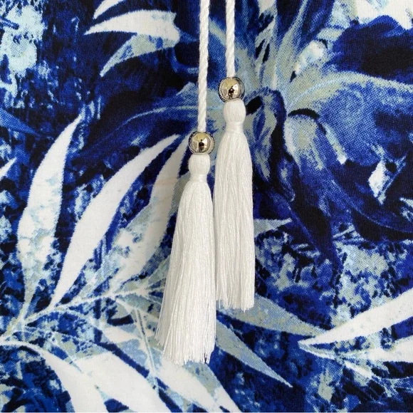 Beach Break Summer Tropical Dress Size Large Navy Blue White Cream Swim Cover-Up - Picture 7 of 11